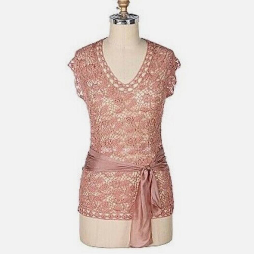 ANTHROPOLOGIE Moth Crotchet Winter Rose Pullover Size XS Sleeveless Linen Blend